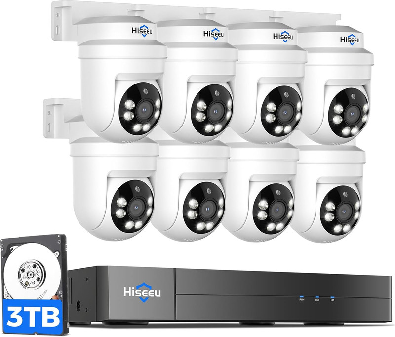 3K PTZ Wired Security Camera System Outdoor with Color Night Vision,Audio,8 X 5M