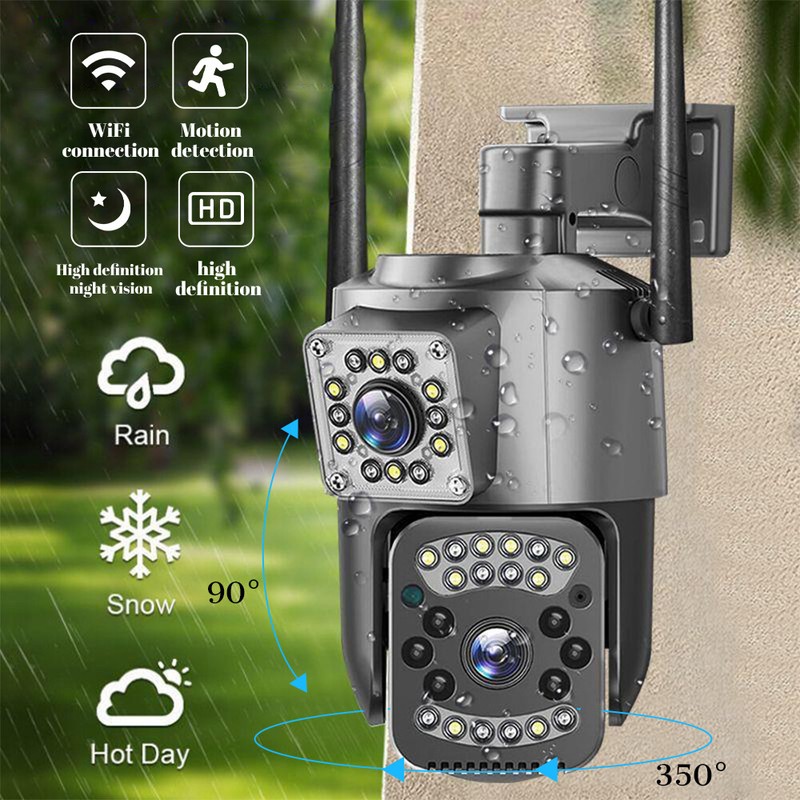 Dual Lens Security Camera Wireless 4MP HD WiFi IP PTZ Home Outdoor CCTV IR Cam