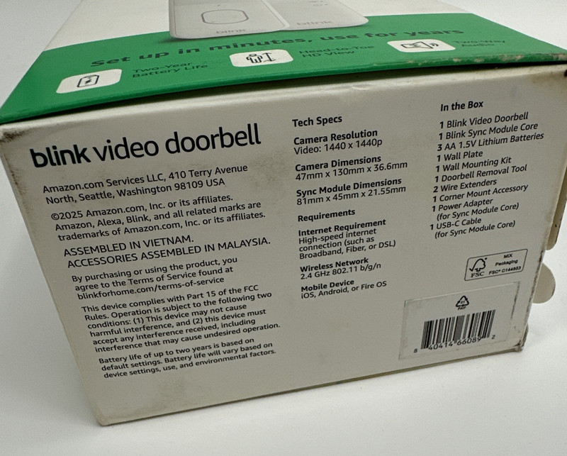 BLINK Video Doorbell (Battery-Powered) with Sync Module, White *NEW* gallery