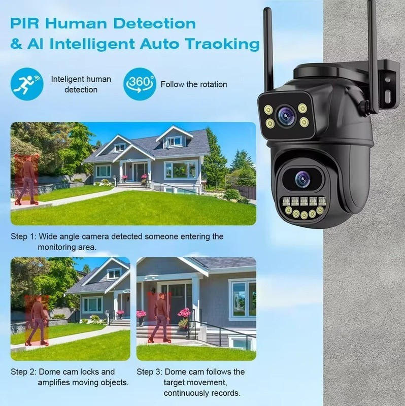 4K 8MP WiFi Security Camera Outdoor Dual Lens AI Human Detect PTZ IP66 Zoom gallery