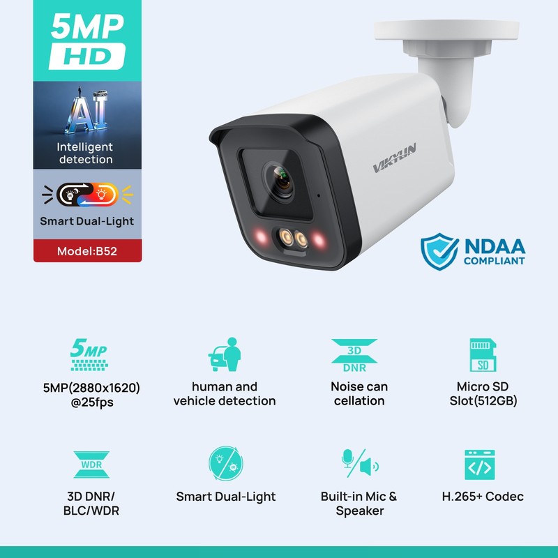 Vikylin 5MP Dual Light POE Camera Full Color IP Camera Outdoor Onvif Mic Home gallery