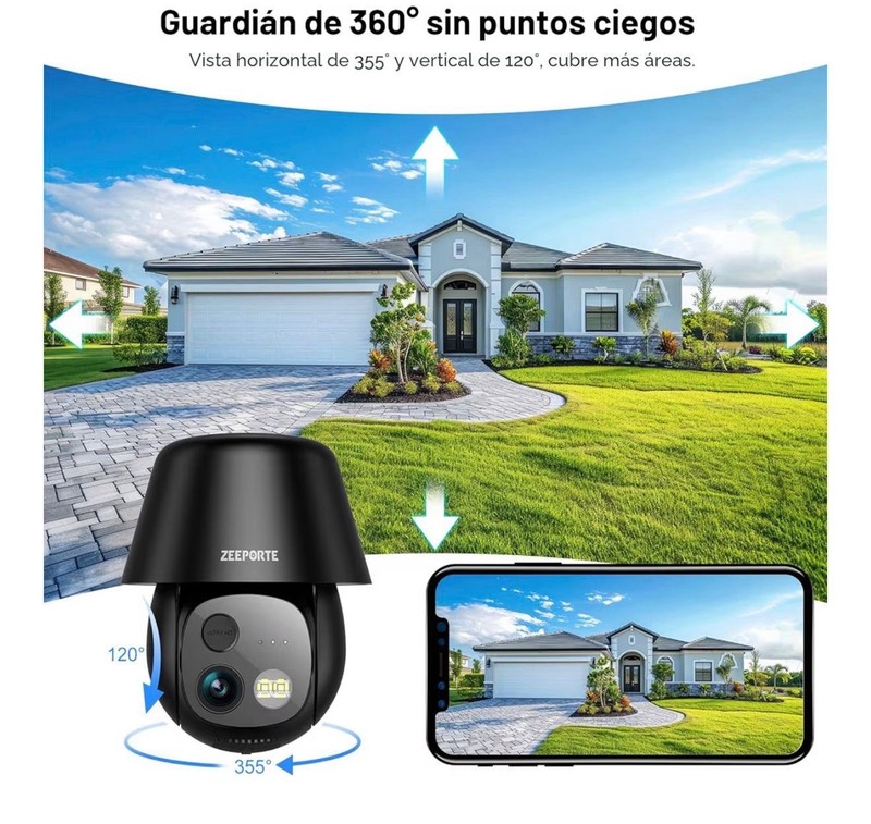 ZEEPORTE SECURITY Pan Tilt 4G Solar Battery AI Surveillance Camera Black