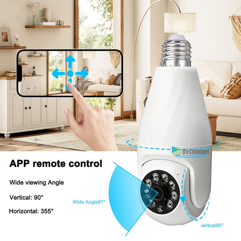 WiFi 2K Wireless Security Camera 360° 5G Night Home SmartCam E27 Light Camera gallery