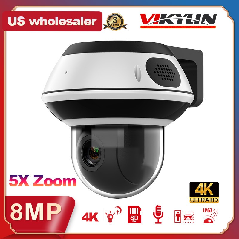 Vikylin 4k 8mp PTZ 5X ZOOM IR Security IP Camera 2-Way Audio POE NDAA compliant gallery
