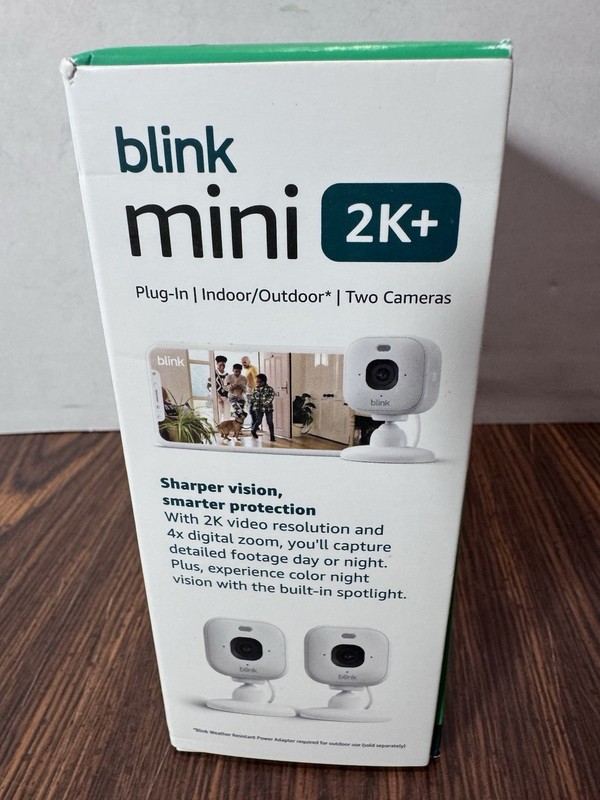 NEW 2 PACK Blink Mini 2k+ Cameras Indoor/Outdoor Plug-in 2K Video WHITE gallery