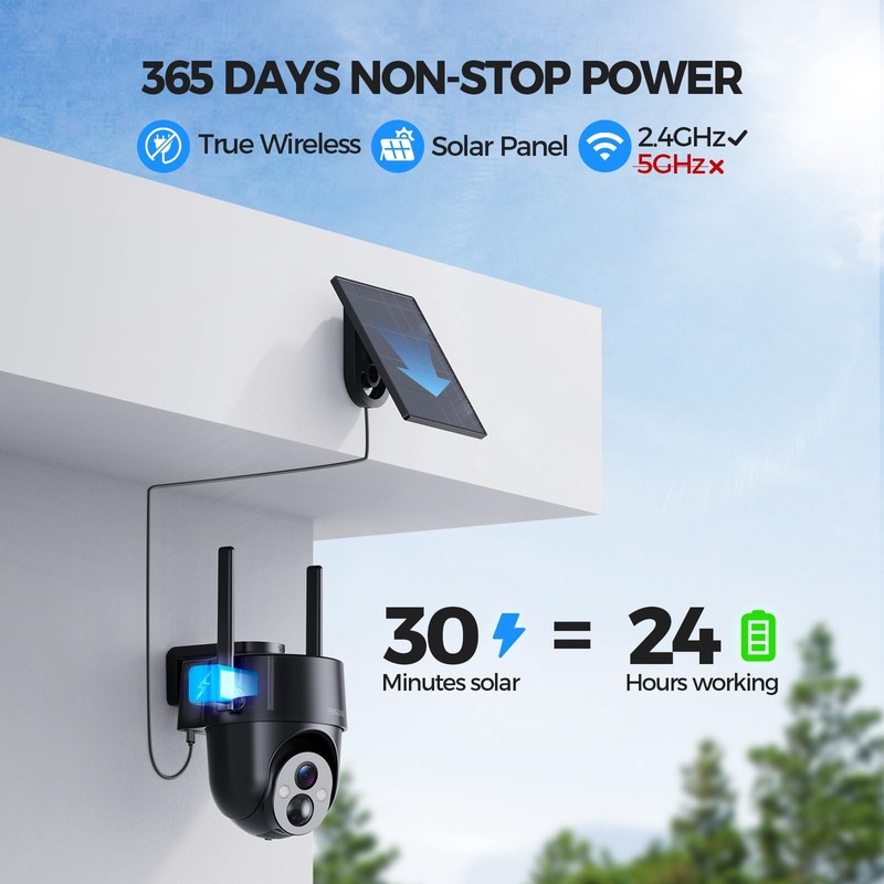 Solar Security Cameras Wireless Outdoor, 2K 360° View Solar Powered WiFi 3MP ... gallery