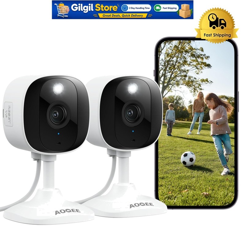 Compact 2K Surveillance Camera System – Night Vision & Alexa Integration, 2-Pack