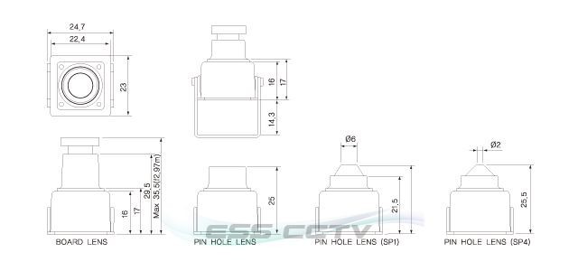 KT&C E23NUP4 SECURITY CAMERA 750 TVL SONY 960H CCD, 23x22mm size, 4.3mm Pinhole gallery