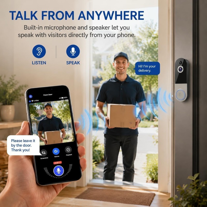 AI-Enabled Video Doorbell with Wide-Angle View, Instant Alerts & Cloud Backup gallery