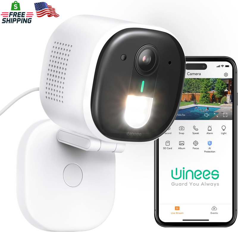 Winees Security Cameras Outdoor, Wired 2K Wi-Fi Cameras for Home Security, 2.4G
