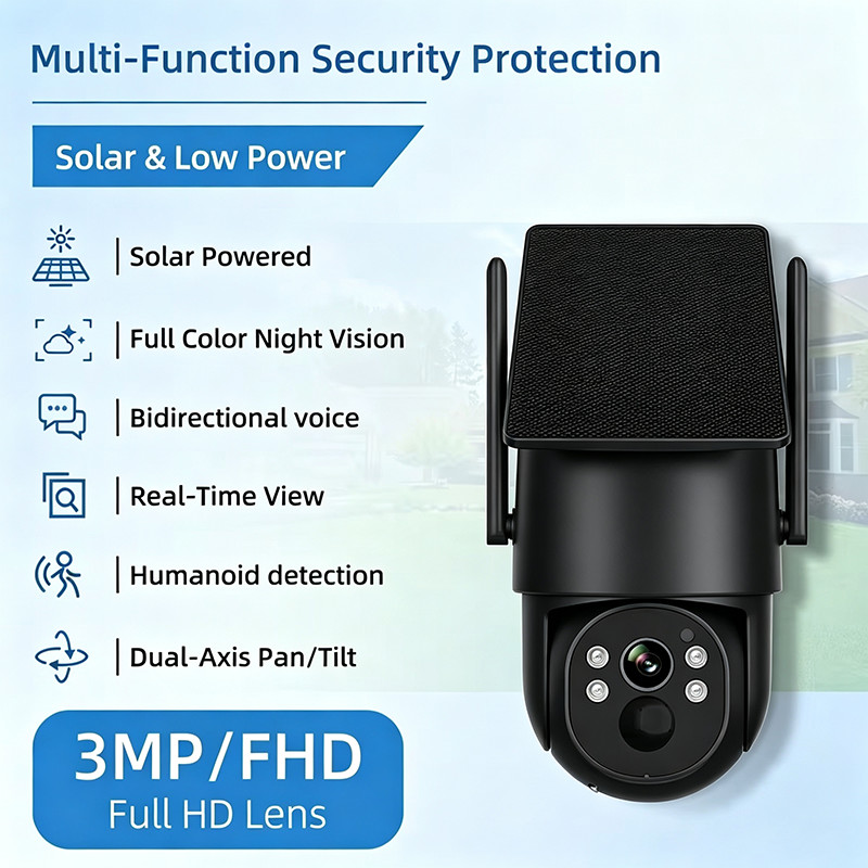3MP Solar Powered PTZ Security Camera Outdoor, 355° Panoramic View, Color Nig 4G gallery