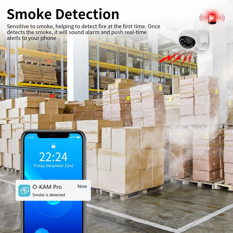 2K Indoor Security Camera with Smoke Detection, Pet Camera, 360° View, Motion... gallery