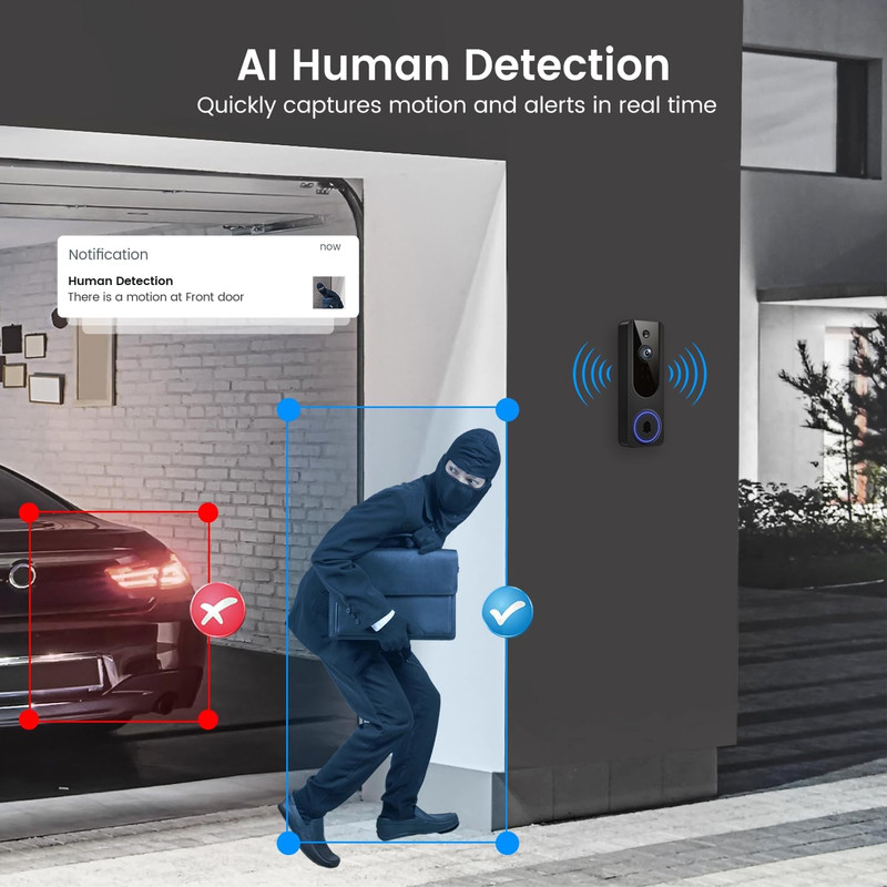 1080P Wifi Video Doorbell Camera Wireless, Battery Powered, AI Human and Motion gallery