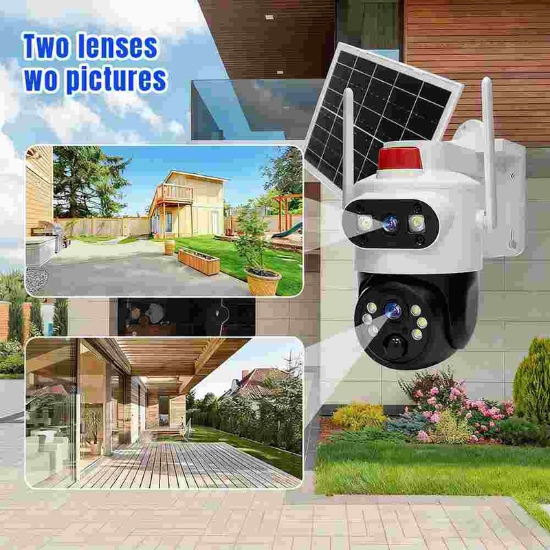 Dual Lens 1080P Solar Security WiFi Cameras Outdoor CCTV PTZ Surveillance IR Cam gallery