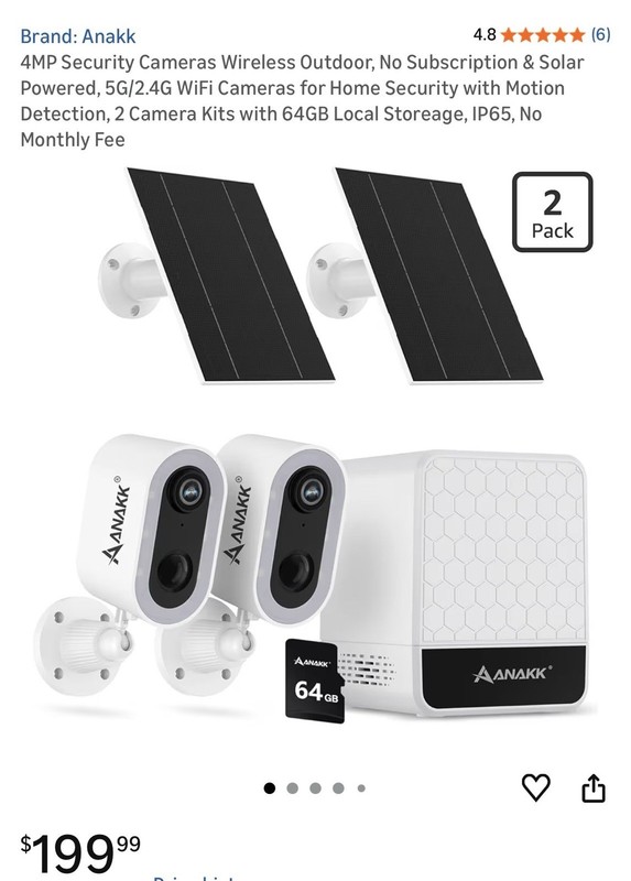 Anakk 4MP Solar Wireless Outdoor Security Cameras 2-Pack, 64GB Storage
