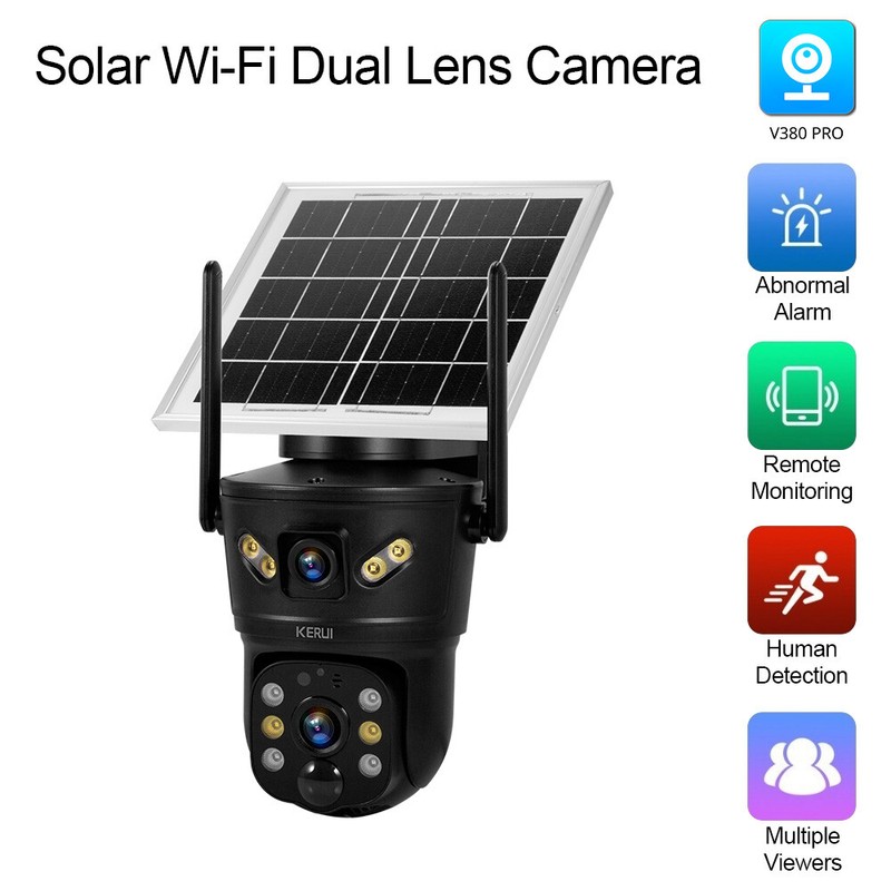 1-4pcs 6MP Solar Camera WIFI Solar Panel Dual Lens Camera Home Security CCTV Cam