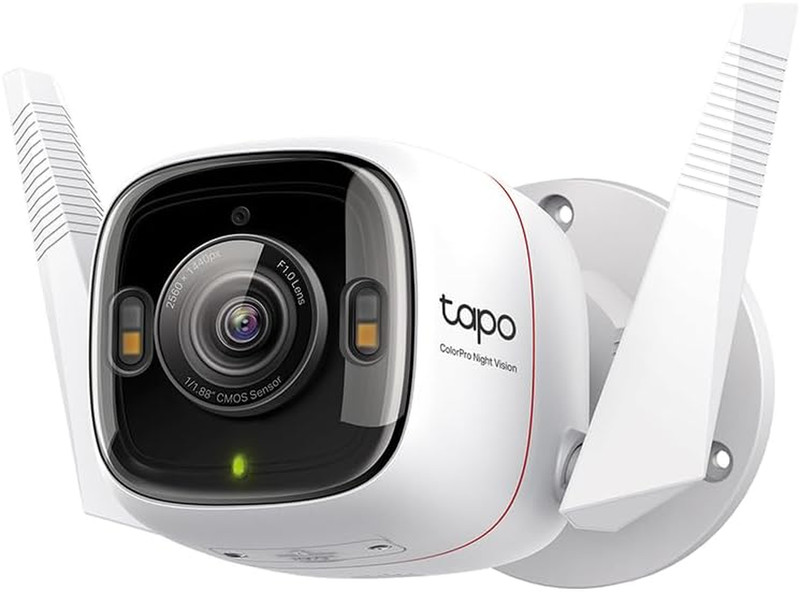 Tapo ColorPro Wi-Fi Outdoor Camera, PoE, Plug-in, Daylight Clarity at Night, 2K