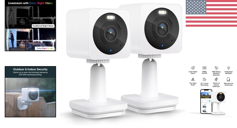 Indoor/Outdoor 1080p Security Cameras - Color Night Vision & 2-Way Audio, 2-Pack gallery