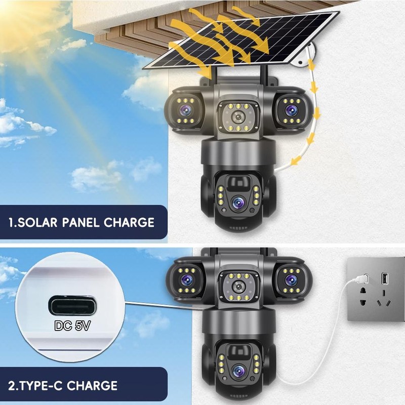 4G Solar Camera 3 Lens 3 Screens Night Vision Intercom Mobile Tracking IP Camera gallery
