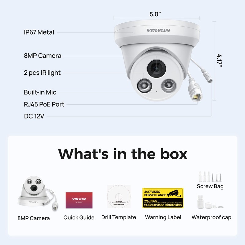 Vikylin 4K 8MP POE IP Camera Outdoor Indoor Onvif IR 30m Audio Home RTSP CCTV US gallery