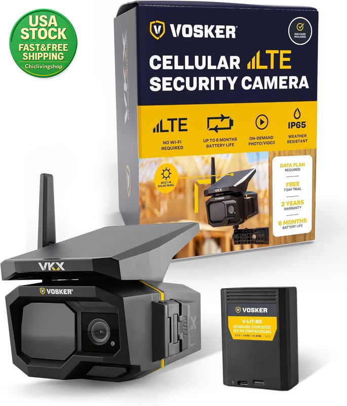 VKX Solar Powered 4G LTE Outdoor Security Camera Motion Activated IP65