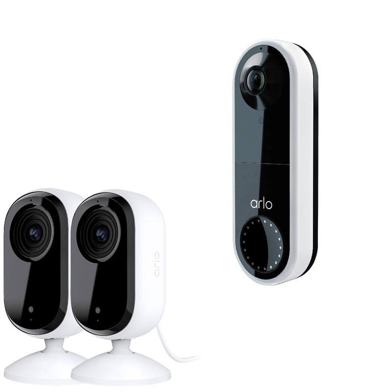 Arlo Essential Starter Kit with Wired Doorbell and Indoor Security Cameras (2nd