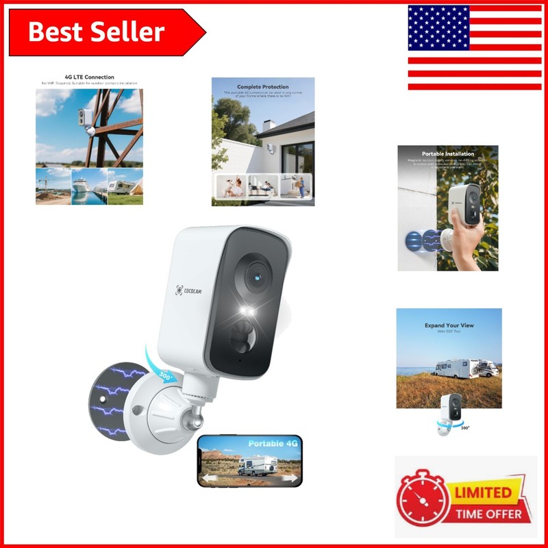 4G Portable Magnetic Security Camera – 2K Wireless with Night Vision & 300° Pan