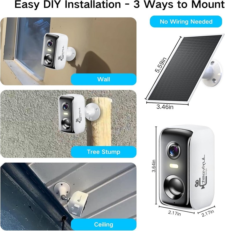 Camara De Seguridad Solar HD Wifi Inalambrica Con Vision Nocturna Para Exterior gallery