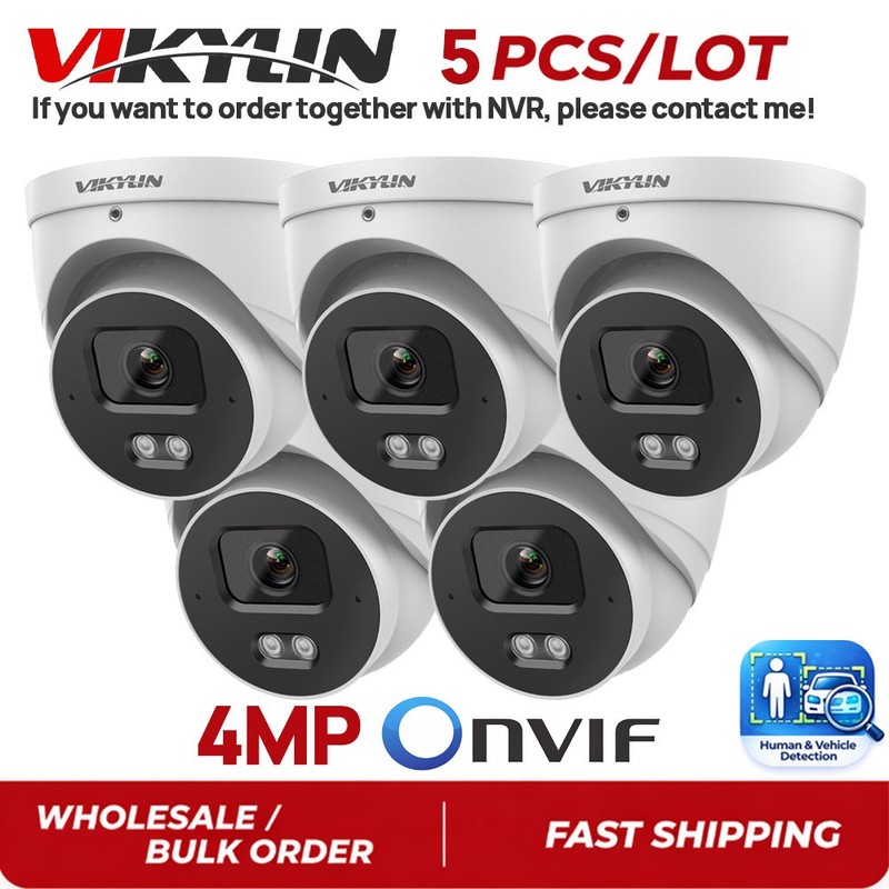 5 Pack Vikylin 4MP POE IP Camera Onvif Outdoor Indoor IR 30M IVS RTSP Audio CCTV