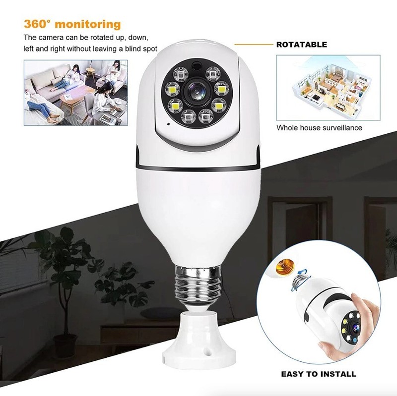 3Pcs Wireless WiFi Security Camera System Outdoor Night Vision E27 1080P Smart gallery