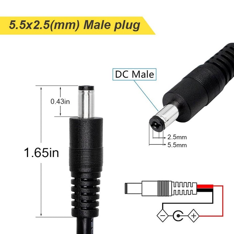 2 Pcs DC Power Pigtail Barrel Plug Connector Cable18AWG,Adapter 6 FT, Black gallery