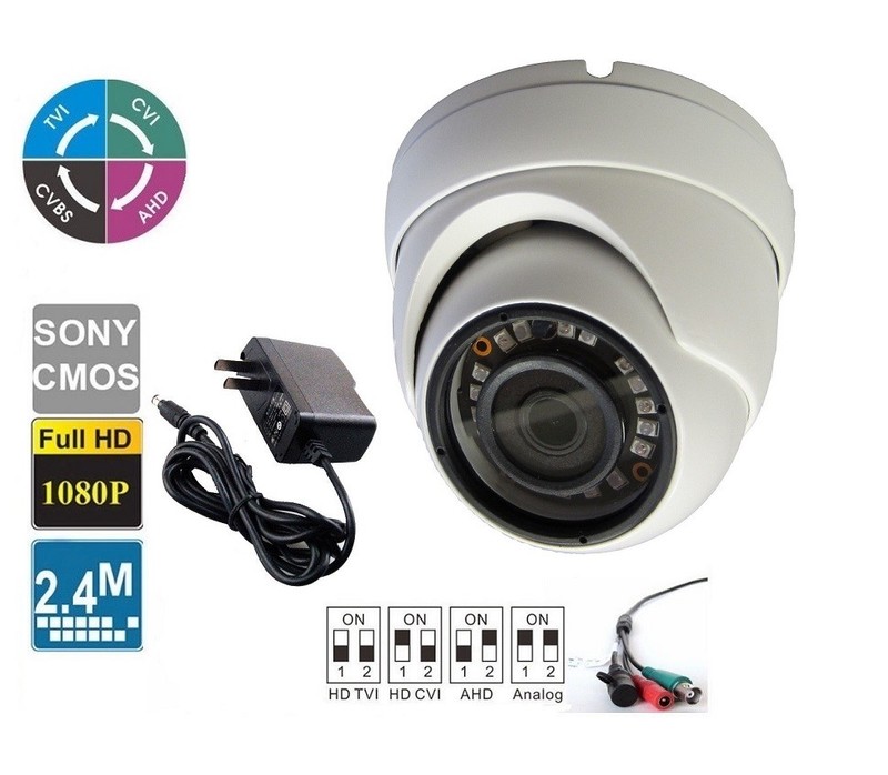 HD 1080P In/Outdoor Dome Camera with 2.8mm Wide Angle Lens with Power Supply