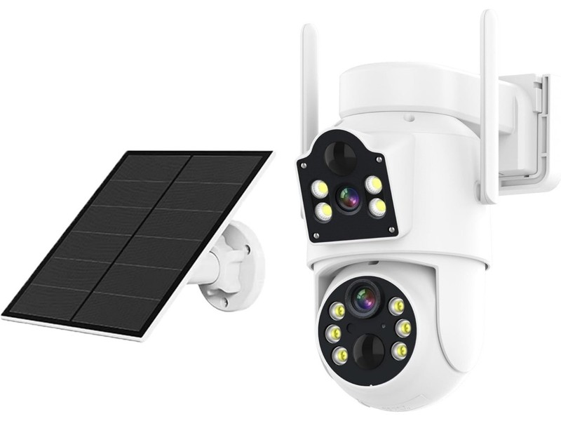 Solar-Powered Dual Lens Outdoor Camera: 2.4G Wireless 2K, 355° PanTilt (CA Ship)