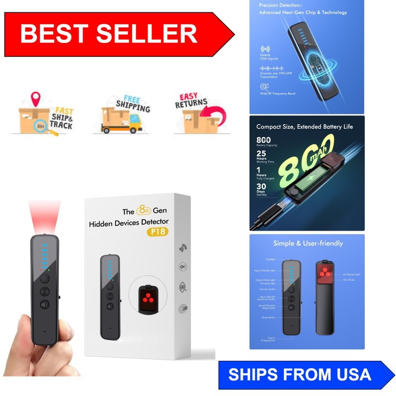 AI-Powered Hidden Camera Detector – Portable Anti-Spy & Bug Scanner for Travel