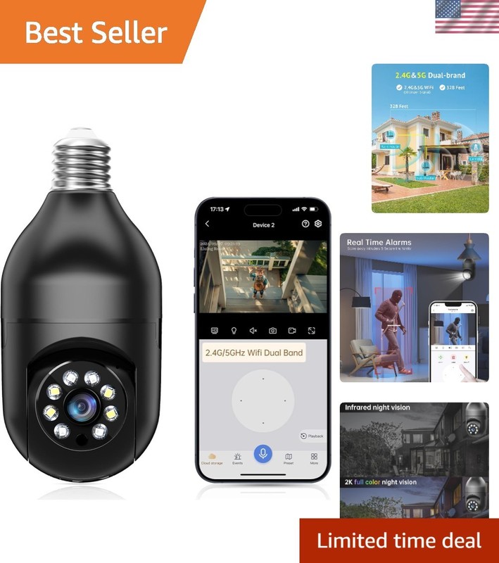 Light Bulb Security Camera -5G& 2.4GHz WiFi 2K Security Cameras Wireless Outd…