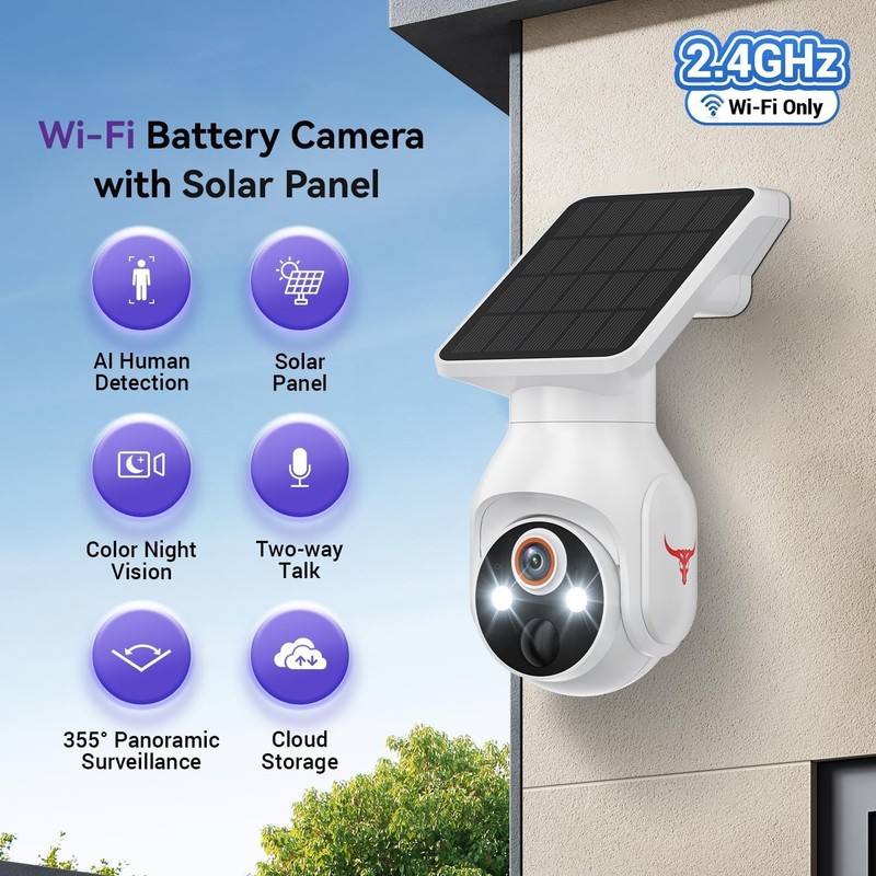 Solar Panel Powered Security Camera 1080p WiFi Camera with Night Vision Motion gallery