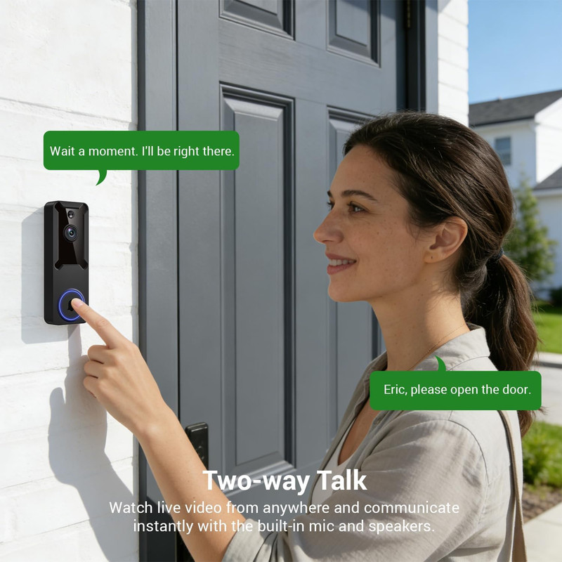 1080P Wireless Wi-Fi Video Doorbell Camera, Dome Home Security, Night Vision, Tw gallery