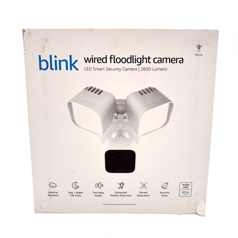 Blink White Wired Floodlight Camera with 1080p HD Live View and Two-way Audio