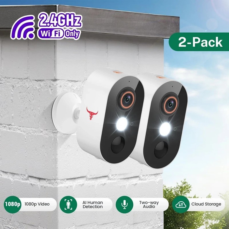 2 Pack Wireless Security Camera System Smart Night Vision Outdoor WiFi Cameras gallery