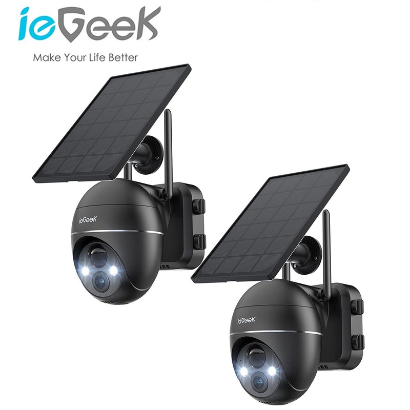2PCS ieGeek Wireless Outdoor Security Camera 360° Home WiFi Battery CCTV System