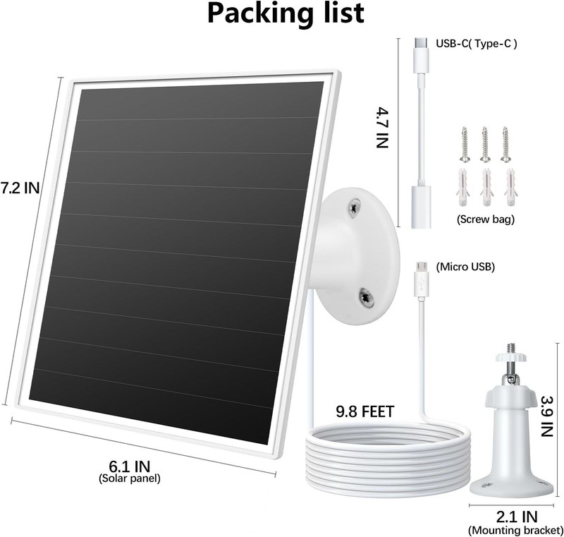 6W Solar Panel for Outdoor Security Camera with Micro USB & USB - C Port, Sol... gallery