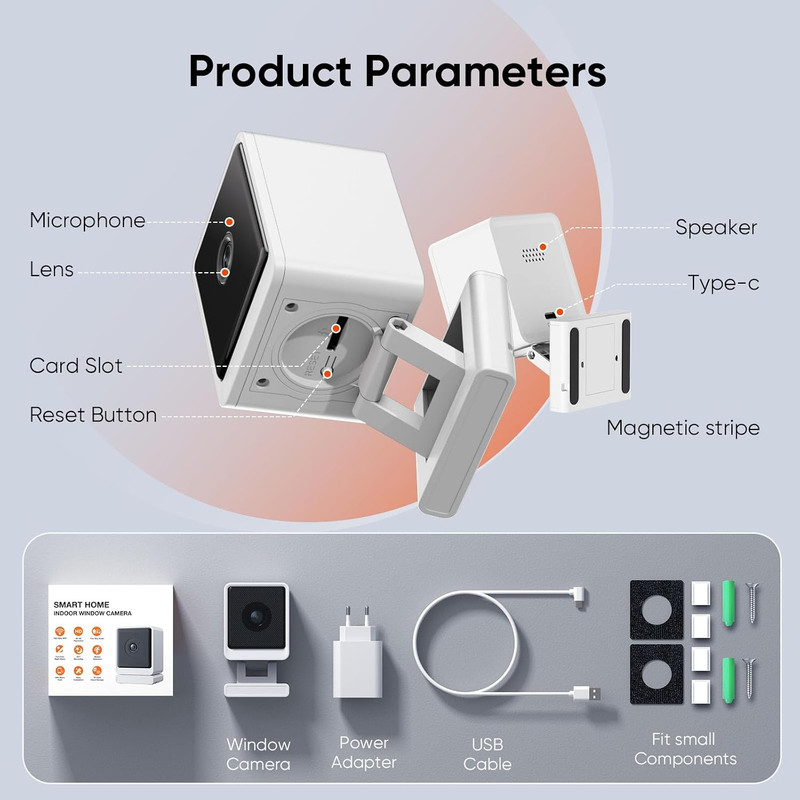 Window Camera, 3MP 2K Home Security Camera for Indoor Glass Monitoring, 2.4Ghz & gallery