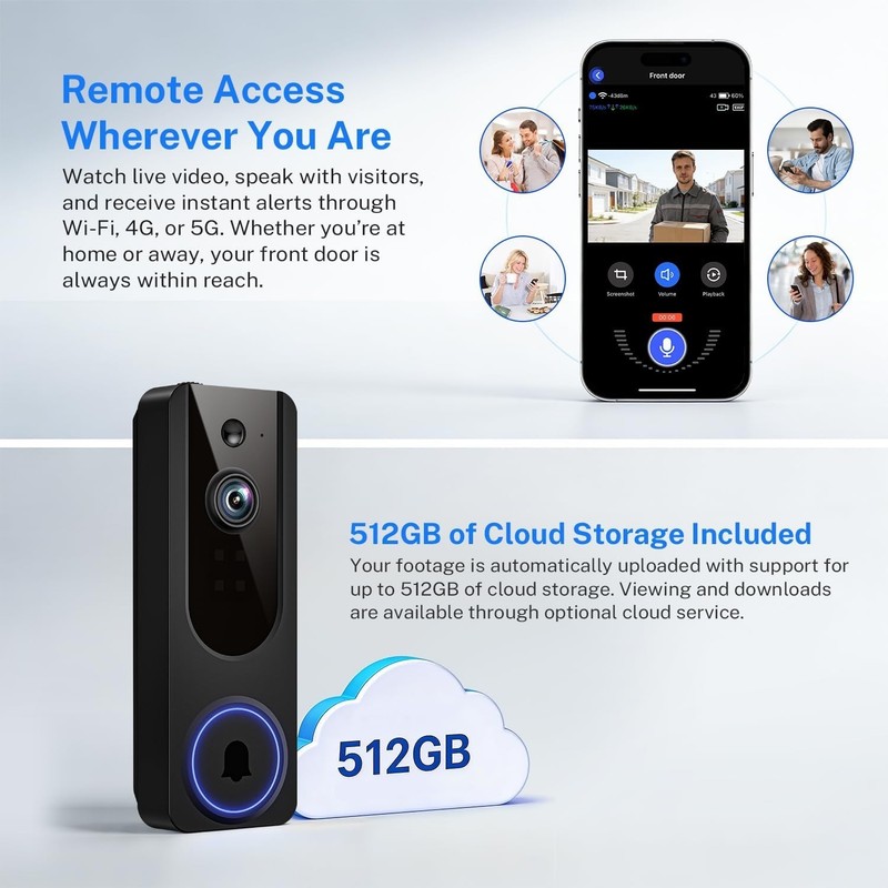 Wireless Doorbell Camera Video Monitor with Display 4.5" Screen Indoor Visual Ba gallery