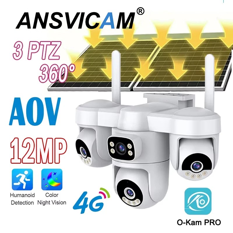 4G TPZ Solar 4-Lens 5X Zoom 12MP Outdoor Cam PIR Human Detect Night Vision CCTV