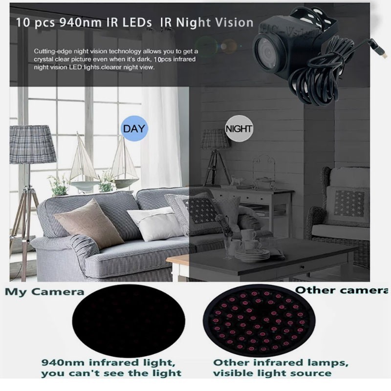 1080P HD 10 PCS 940nm IR Leds Waterproof IP66 IR Night Vision Mini USB Camera gallery