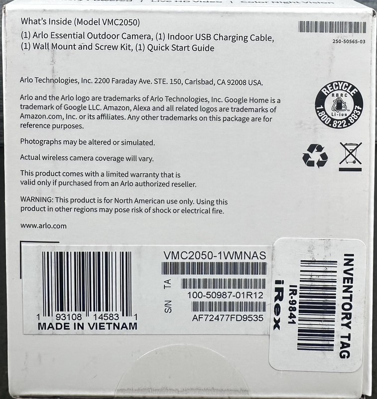 ARLO Essentials Battery Powered Outdoor Camera #VMC2050-1WMNAS gallery