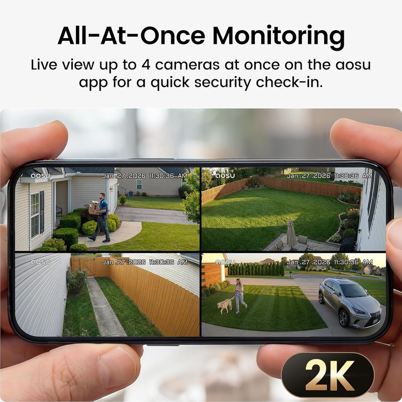 Solar Security Cameras Wireless Outdoor Home System, True 2K HD, Cross-Camera Tr gallery