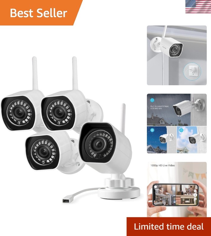 1080p Outdoor WiFi Security Cameras – 4 Pack with Night Vision & Motion Alerts