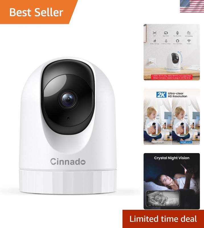 Modern 2K 360° Indoor Camera: Complete Security with Night Vision & App Control