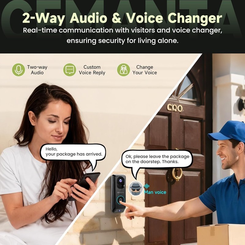CEMANTA 1080P Dual-Cam Video Doorbell Camera Wireless, No Subscription gallery